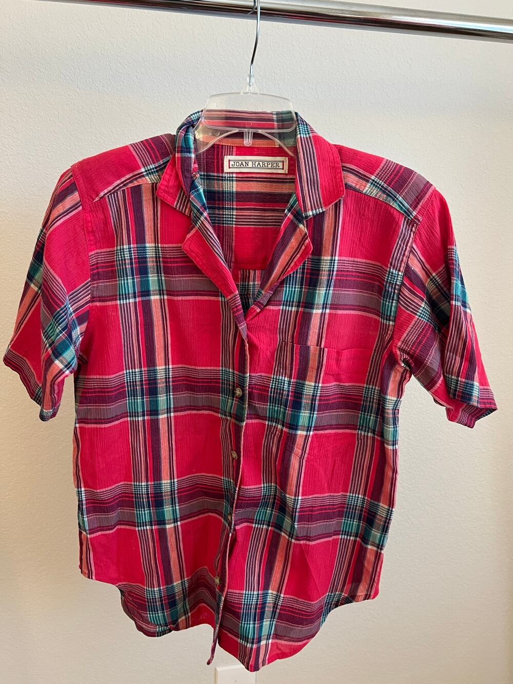 Vintage Joan Harper plaid women's shirt with shoulder pads